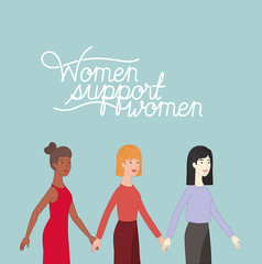 group of women characters with feminist message