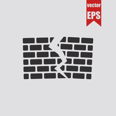 Ruined brick wall icon.Vector illustration.