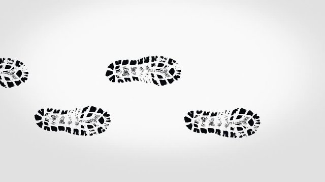 Abstract black footprints of boots on beige background, seamless loop. Many dark steps appearing on light brown background.