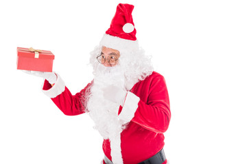 Closed up of Hand's Santa Claus carrying Gift Box to delivery christmas gifts isolated on white background . Christmas and happy new year festival concept .