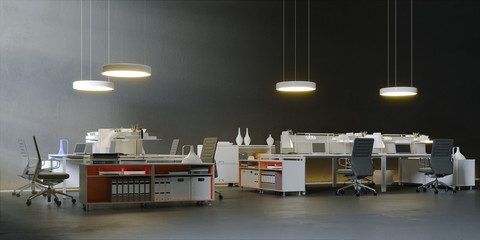 modern office in minimalistic dark environment 3d rendering