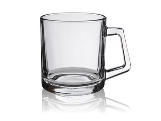 glass empty cup for hot drinks of tea or coffee isolated on a white background