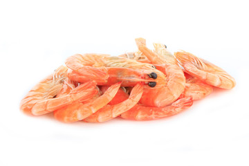 heap of cooked prawns isolated on white background