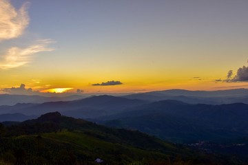 Sunset at Doi Chang Mub , Mae Fa Luang ,Chiang Rai , Thailand.