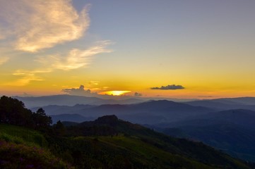 Sunset at Doi Chang Mub , Mae Fa Luang ,Chiang Rai , Thailand.