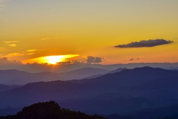 Fototapeta na wymiar Sunset at Doi Chang Mub , Mae Fa Luang ,Chiang Rai , Thailand.