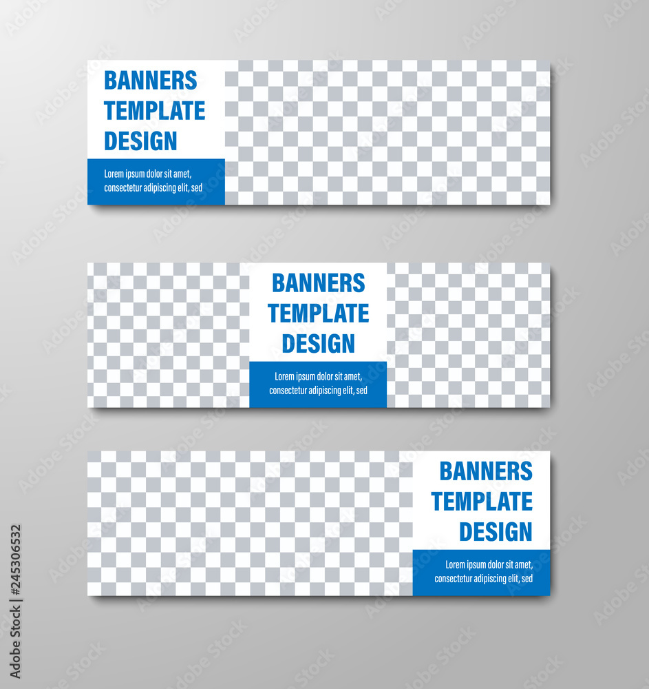 Poster Design of vector white horizontal web banners with place for photo and text.