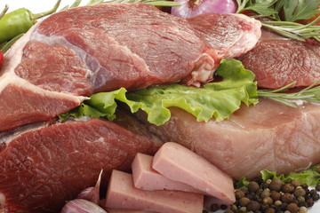 heap of meat with spices  background