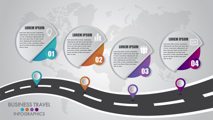 Timeline Infographics template 4 options design with a road way and navigational pointers place for your data.Vector illustration.