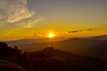 Sunset at Doi Chang Mub , Mae Fa Luang ,Chiang Rai , Thailand.