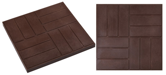 Brown squared paving tiles isolated, top and bottom view.  Sidewalk pavement pattern. Concrete Pavers | Sandstone Pavers | Granite Tiles 