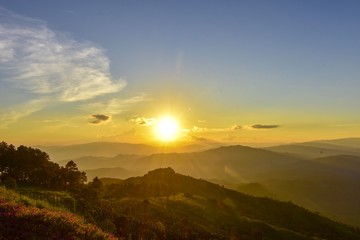Fototapeta na wymiar Sunset at Doi Chang Mub , Mae Fa Luang ,Chiang Rai , Thailand.
