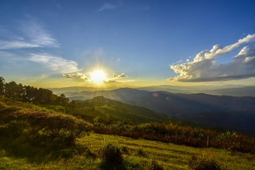 Obraz premium Sunset at Doi Chang Mub , Mae Fa Luang ,Chiang Rai , Thailand.