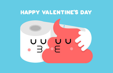 Obraz premium Shit and toilet paper love. Lovers kiss. Valentine's Day. 14 February. Toilet Romatic Valentine