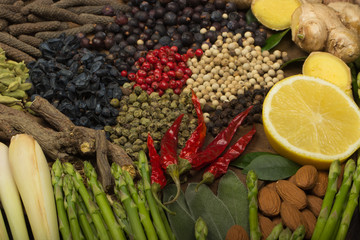 different spices background