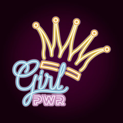 female power with neon light and queen crown