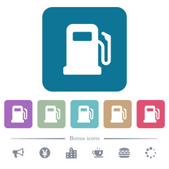 Gas station flat icons on color rounded square backgrounds