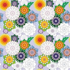 Fototapeta na wymiar Seamless pattern with bright multicolored flowers. For Wallpapers and design