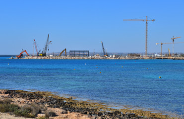 Construction of pier on the sea coast