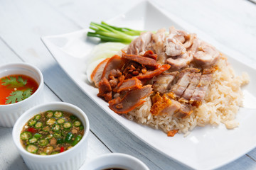 Hainanese chicken rice , gourmet steamed chicken with rice