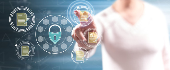 Woman touching a data protection concept