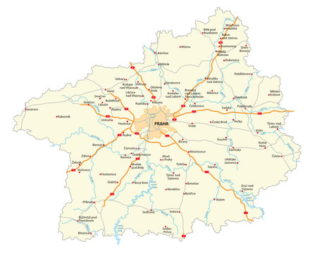 road map of czech region Stredocesky kraj (Central Bohemian)