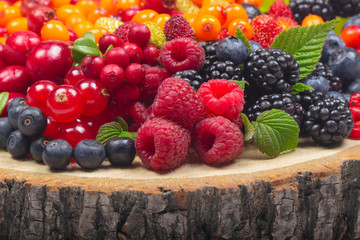 heap  of berries on wooden stub