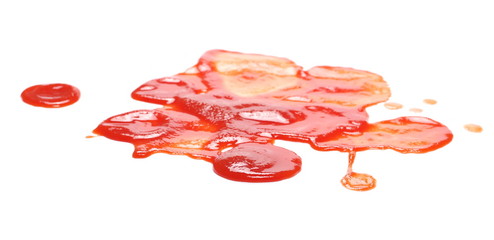 Ketchup, tomato sauce splatter, spill isolated on white background 