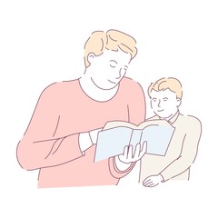 Father and son homework assignment reading book