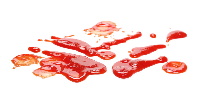 Ketchup, tomato sauce splatter, spill isolated on white background 