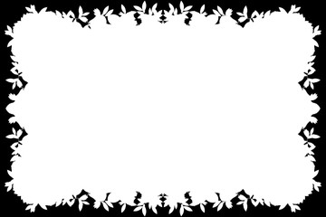 Fototapeta na wymiar Floral Decorative Black & White Edge for Landscape Photos. Type Text Inside, Use as Overlay or for Layer Mask 