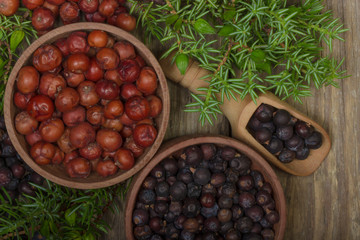 heap of red and black juniper berries background