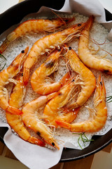 Fresh shrimps in cooking pan 