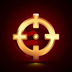 3D stylized Target icon. Golden vector icon. Isolated symbol illustration on dark background.