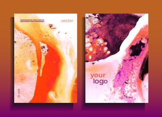 Vector cards. Set of templates sheets. Abstract painted background. Marble texture. Fluid colors backgrounds. 