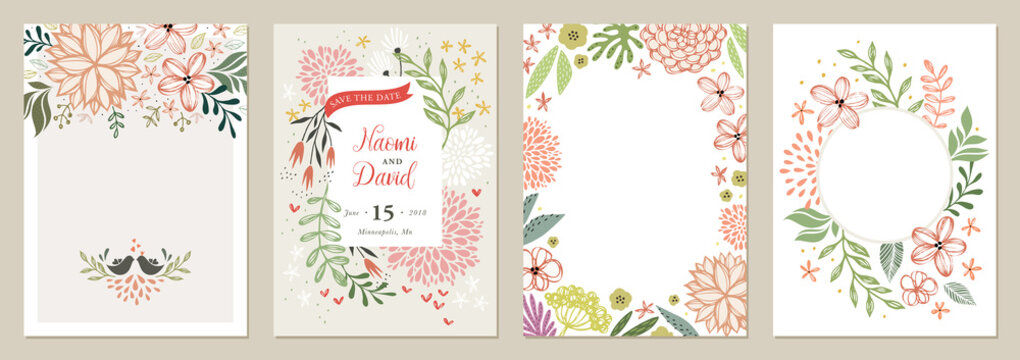 Set of floral universal artistic templates. Good for greeting cards, invitations, flyers and other graphic design.