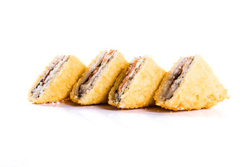sushi rolls on white background isolated. Traditional Japanese cuisine
