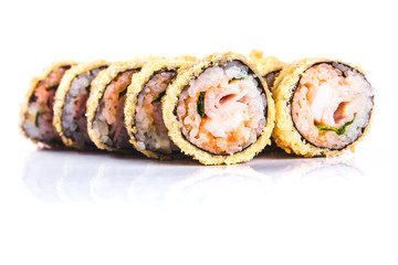 sushi rolls on white background isolated. Traditional Japanese cuisine