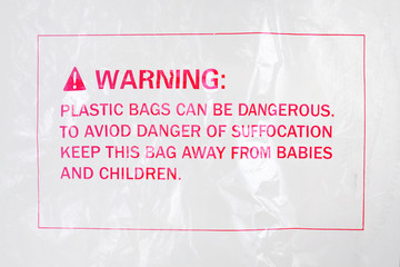 warning sign on a plastic bag