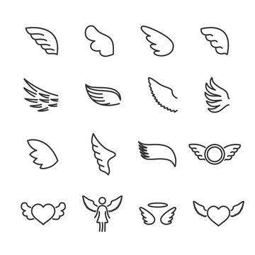 Vector set of wings line icons.