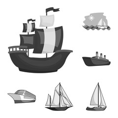 Isolated object of yacht and ship icon. Set of yacht and cruise stock vector illustration.