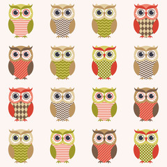 seamless cartoon owls pattern