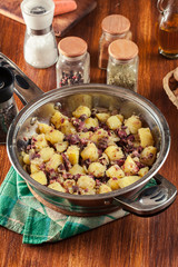Corned beef hash in a frying pan