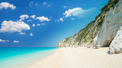Egremni beach, Lefkada island, Greece. Large and long beach with turquoise water on the island of...