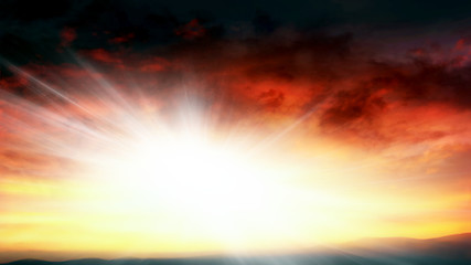 Abstract big explosion . Light from sky . Religion background . beautiful cloud . background sky at sunset and dawn .