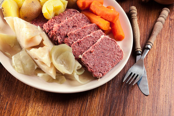 Corned beef and cabbage with potatoes and carrots