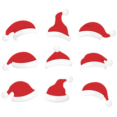 Set of nine Santa hats in different variations.