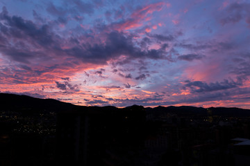 Dramatic sunset with purple sky