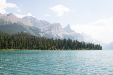 Spirit Island on Maligne Lake in Jasper National Park