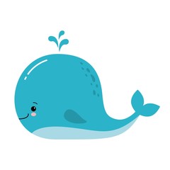 Cute amusing blue whale, prints image, vector illustration